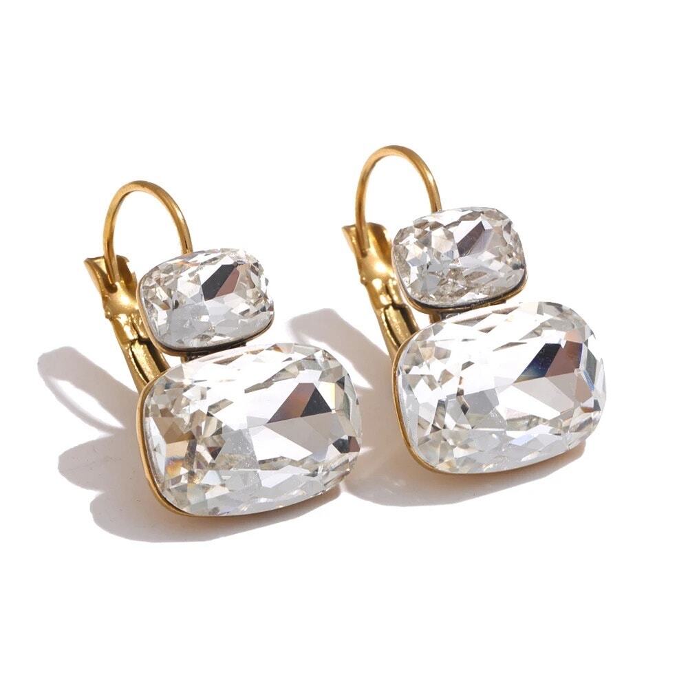 Anthropologie 18k gold plated crystal gem stone drop earrings
